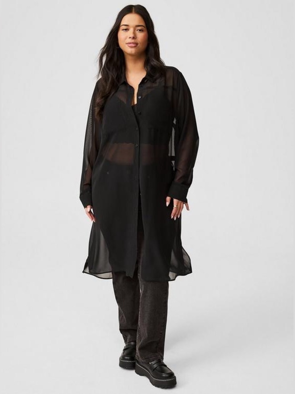 Torrid Sheer Long Sleeve Tunic Shirt